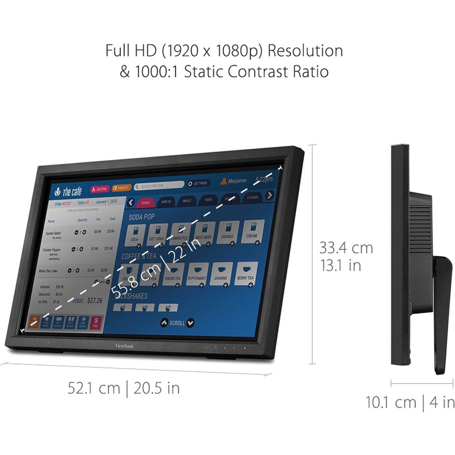 ViewSonic TD2223 22 Inch 1080p 10-Point Multi IR Touch Screen Monitor with Eye Care HDMI, VGA, DVI and USB Hub