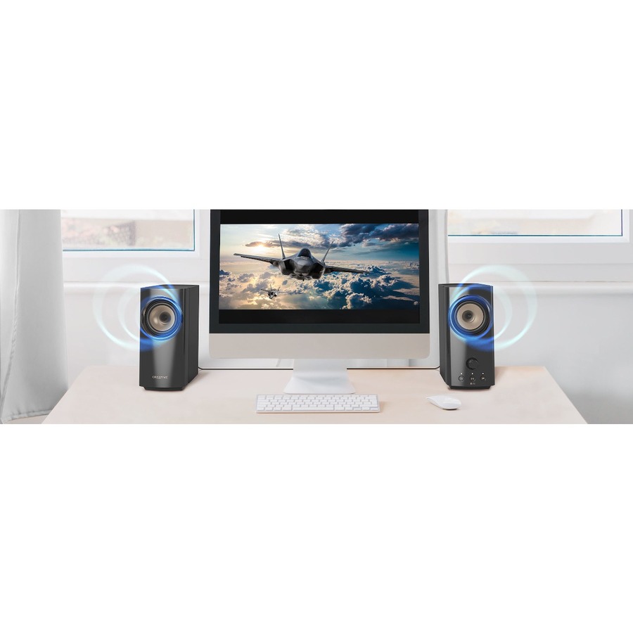 Creative T60 2.0 Bluetooth Speaker System - 30 W RMS - Black - Desktop - 50 Hz to 20 kHz