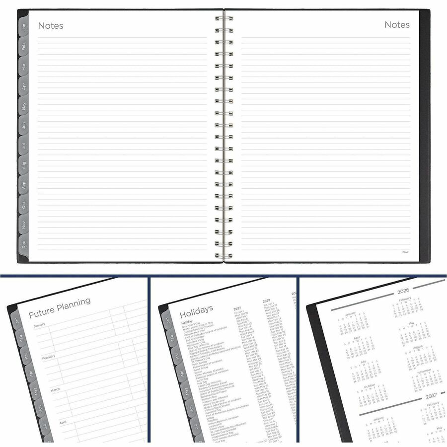 Mead Basic Weekly Monthly Planner, Black, Large, 8 1/2" x 11" - Large - Weekly, Monthly - 15 Month - October 2025 to December 2026 - 1 Week, 1 Month Double Page Layout - 8 1/2" x 11" Sheet Size - Twin Wire - Black - Poly - Black Cover - 1 Each