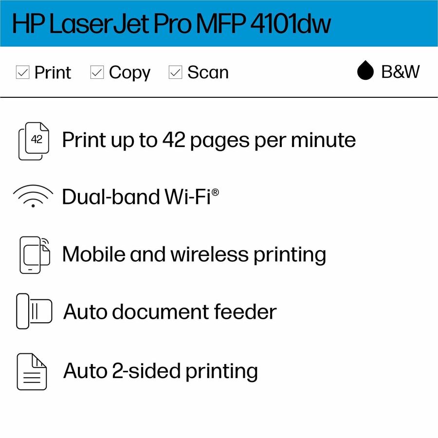 HP LaserJet Pro 4101dw Wireless Laser Multifunction Printer - Monochrome