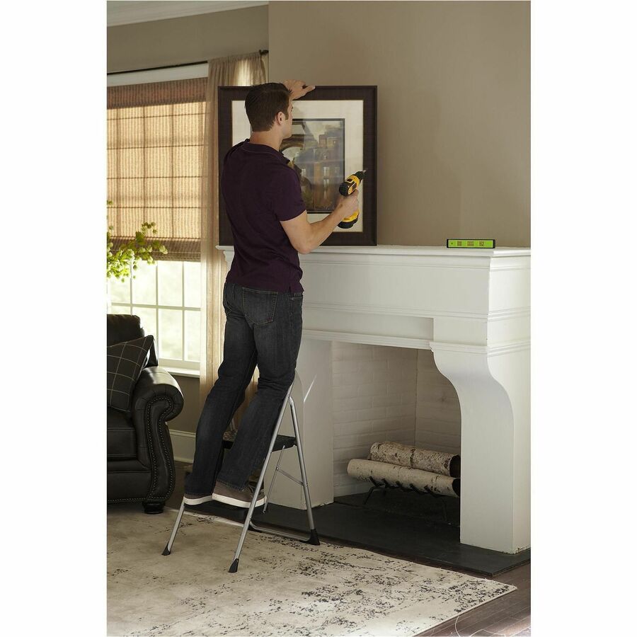 Cosco 2-Step Big Step Folding Step Stool - 2 Step - 200 lb Load Capacity - Type III - 17.7" Width x 22.8" Depth x 34.6" Height - Platinum, Black