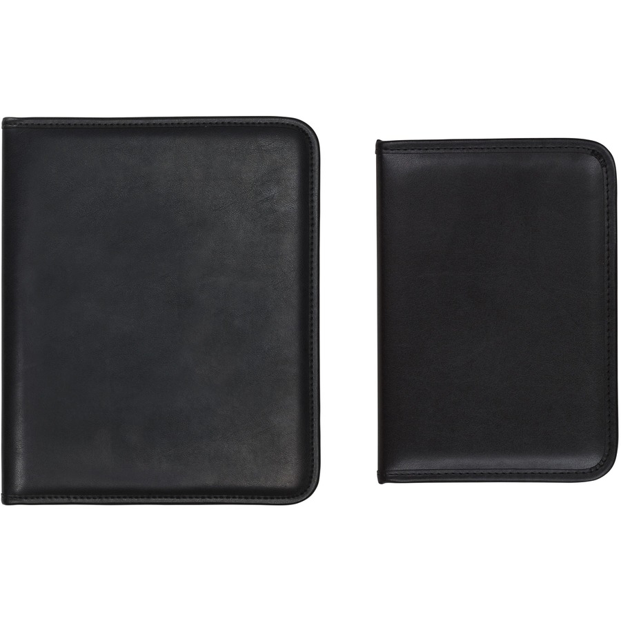 Samsill Pad Folio - 4 Internal Pocket(s) - Synthetic Leather, Polyvinyl Chloride (PVC) - Black - Padded, Stitched, Pen Loop, Notepad, Document Pocket, Business Card Holder, Refillable - 0% Recycled - 1 Each