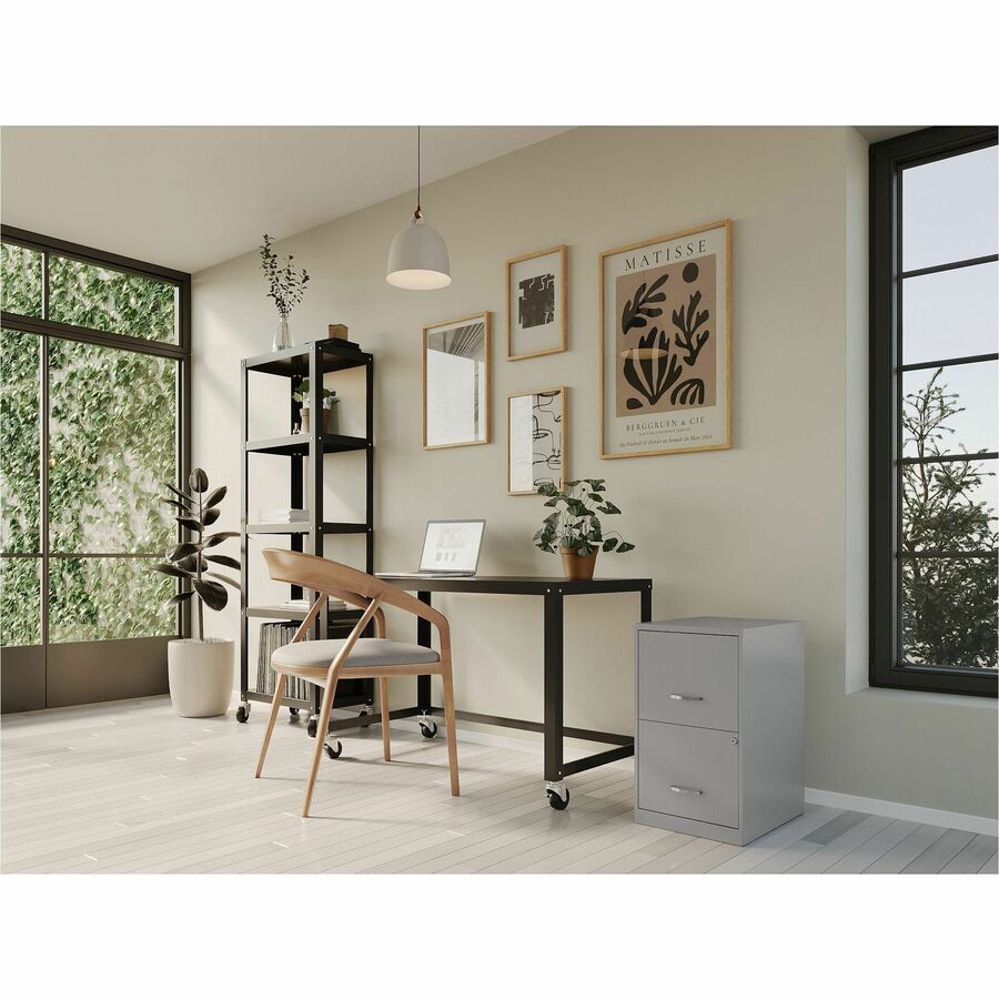 NPRVF218AASR - SOHO File Cabinet is the perfect-sized filing solution for a small or home office. It features two locking file drawers with smooth-glide suspension to store your important, moderately used documents. Full high-side drawers accommodate letter-size, hanging file folders. The lock secures both drawers. Design also includes an 18" depth, plastic pull handles and steel construction with a baked enamel finish.