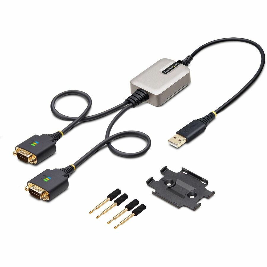 StarTech.com 2ft/60cm 2-Port USB to Serial Adapter Cable, COM Retention, FTDI, DB9 RS232, Changeable DB9 Screws/Nuts, Windows/macOS/Linux