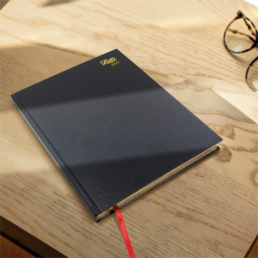 Letts of London&reg; 2027 Standard agenda quotidien, 12 mois, janvier à d&eacute;cembre, un jour par page, format Quarto, 10 1/4 po (260,35 mm) x 8 1/4 po (209,55 mm), reliure parfaite, couverture aspect cuir, anglais, noir - 1 chaque