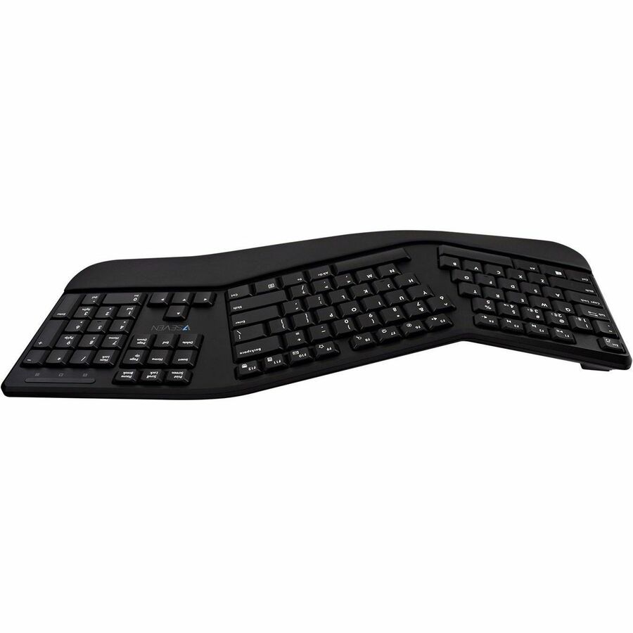 V7 Bluetooth Split Ergonomic Keyboard and Mouse Combo - Business - US Layout - English (US) - QWERTY - Black - Wireless Connectivity - Bluetooth - RF - 2.4GHz - Full Size - Padded Palm Rest - USB Interface - Windows - MacOS - ChromeOS - Ergo - Dual Mode Connection - Multimedia keys - Lasered keycaps -Battery included