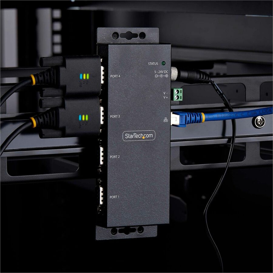 StarTech 4-Port Serial to Ethernet Adapter, IP Serial Device Server For RS232 Devices, Wall/DIN Rail Mount, LAN To DB9 Converter, TAA