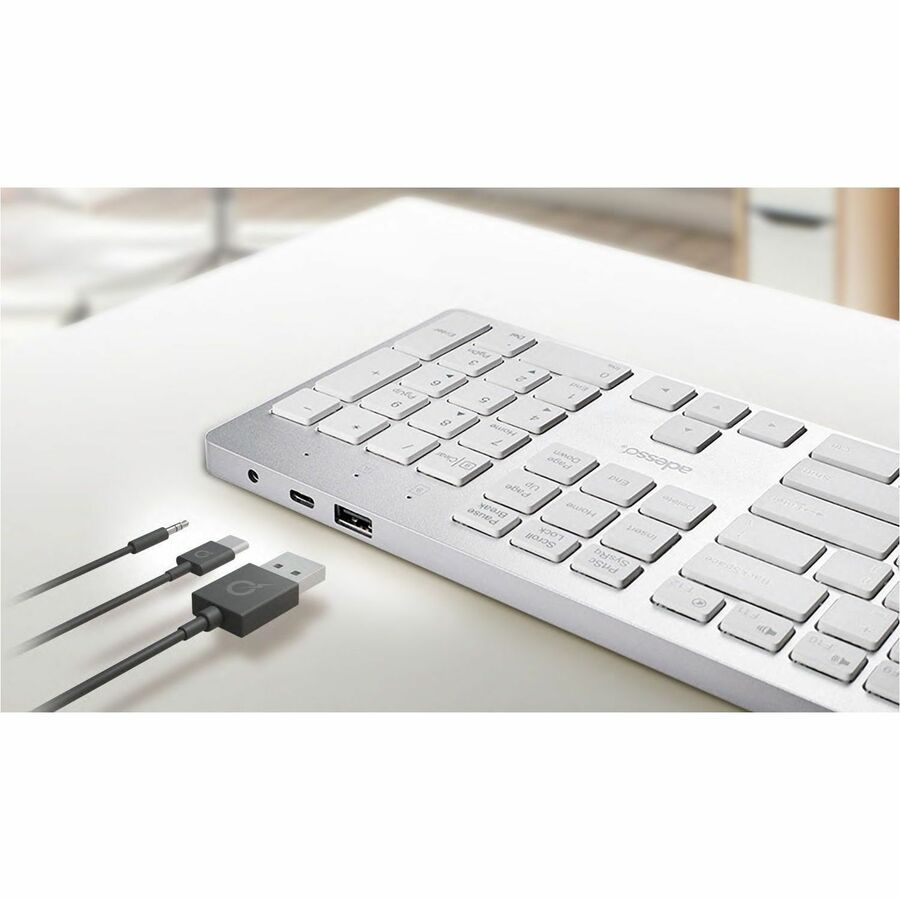 Clavier EasyTouch AKB-730UW - C&acirc;ble Connectivit&eacute; - USB Type C Interface - Fran&ccedil;ais (Canada) - Blanc Adesso