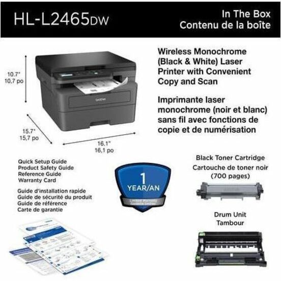 Brother HL-L2465DW Wired & Wireless Laser Multifunction Printer - Monochrome
