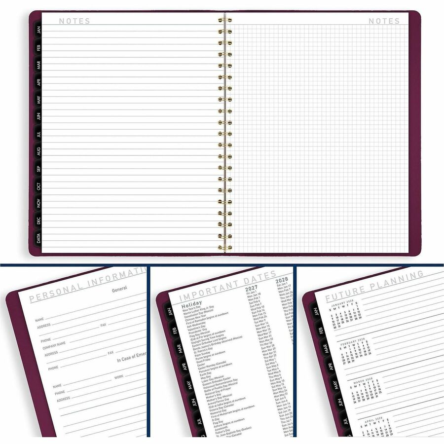 At-A-Glance Contemporary Weekly/Monthly Planner - Weekly, Monthly - 12 Month - January 2026 to December 2026 - 8:00 AM to 5:30 PM - Half-hourly - Monday - Friday - 8 1/4" x 11" Sheet Size - Twin Wire - Purple - Paper - Crushed Cherry Faux Leather Cover - 