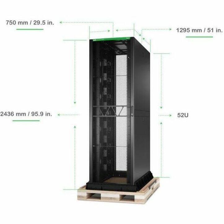 APC NetShelter SX Advanced Rack, High Strength, 52U, 2436H x 750W x 1295D mm, with Shock Package, Black [TAA]