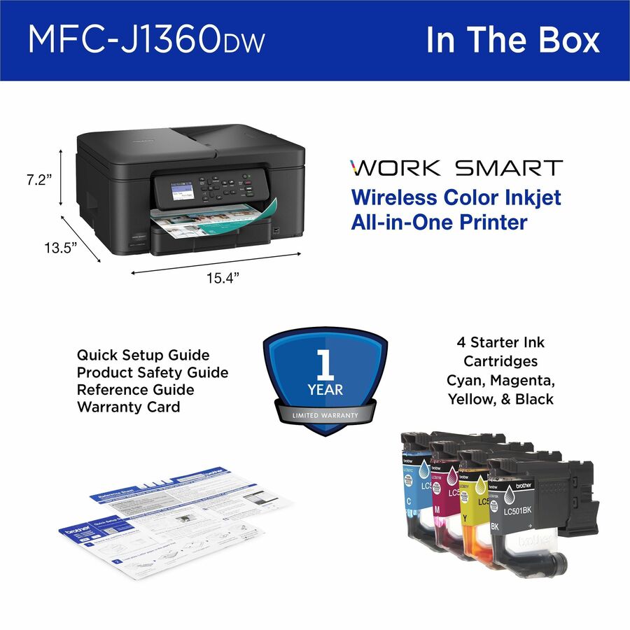 Brother Work Smart MFC-J1360DW Wired & Wireless Inkjet Multifunction Printer - Color - Black