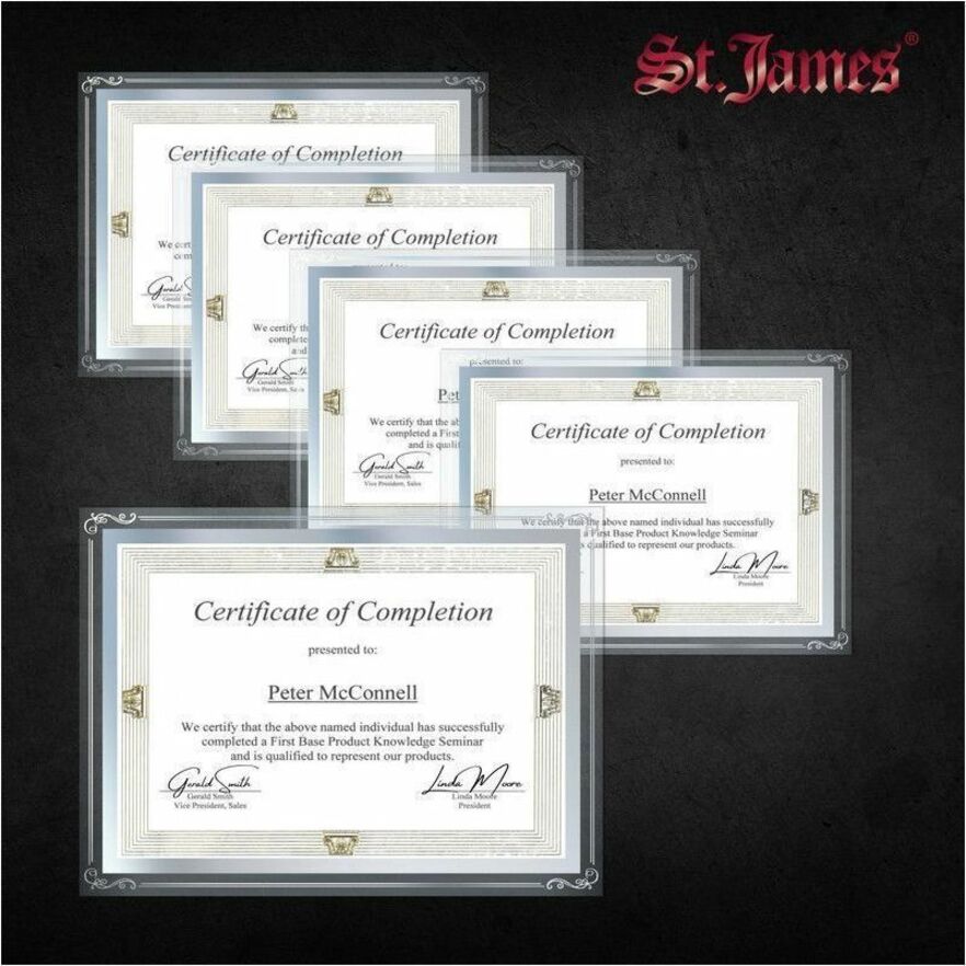 Cadres en verre St. James&reg; pour certificats, diplômes et documents 8,5" x 11" , bordure d&eacute;corative, estampage en feuille d'argent, paquet de 2