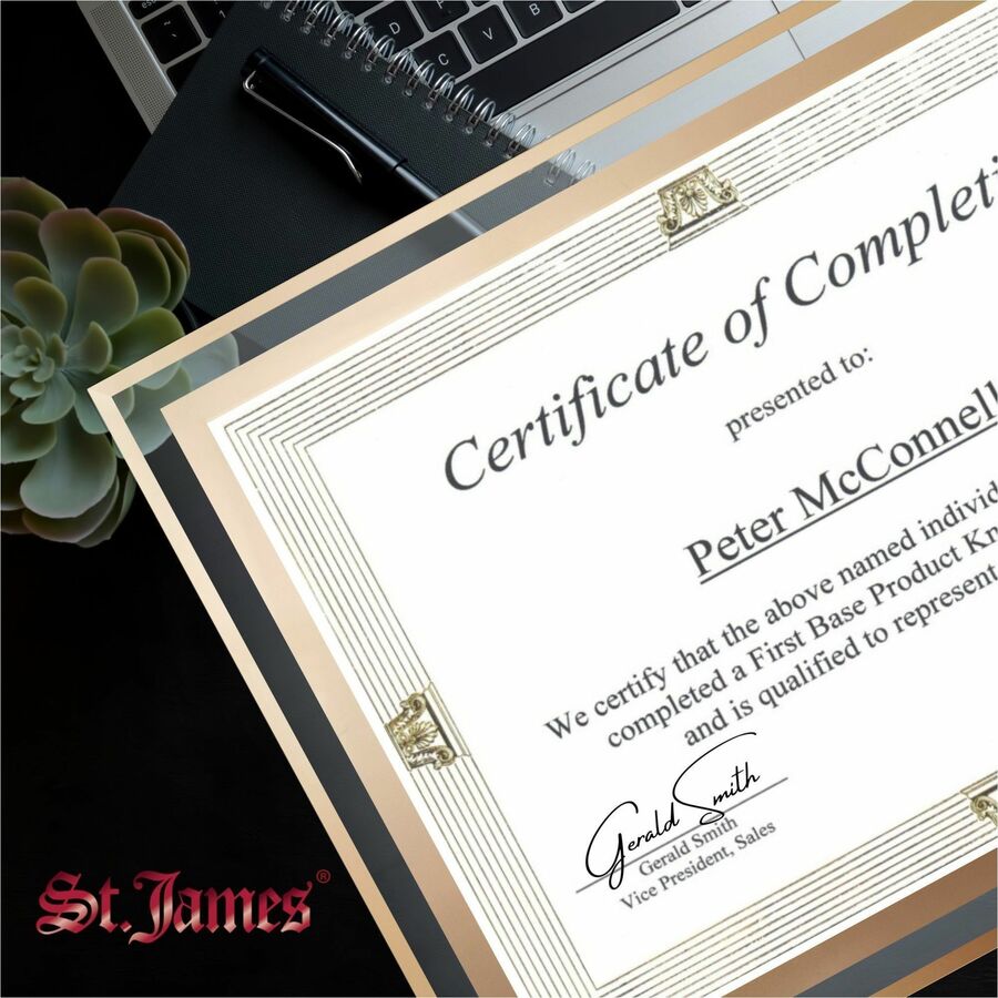 Cadres en verre St. James&reg; pour certificats, diplômes et documents 8,5" x 11" , bordure &eacute;pur&eacute;e, estampage en feuille d'or, paquet de 2