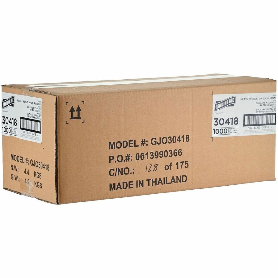 Genuine Joe Heavy-Weight Polypropylene Cutlery - Soup Spoon - Soup Spoon - Food, Cafeteria, Breakroom - Disposable - Polypropylene - White - 1 Carton