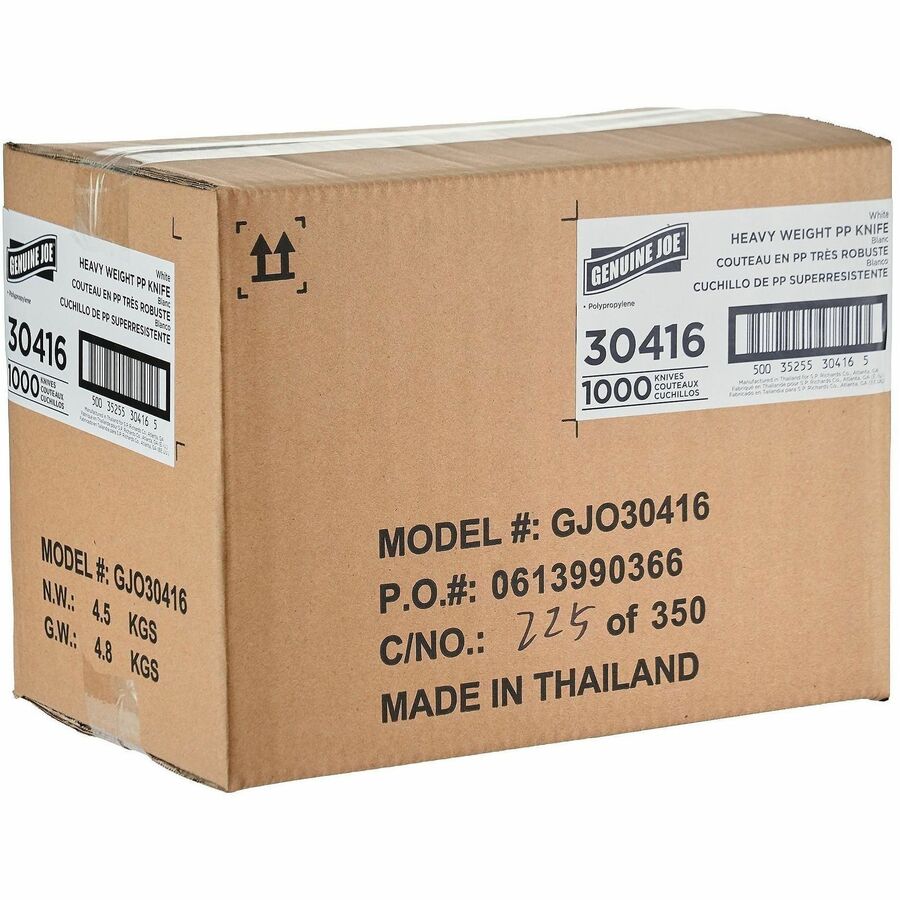 Genuine Joe Heavy-Weight Polypropylene Cutlery - Knife - Knife - Food, Cafeteria - Disposable - Polypropylene - White - 1 Carton