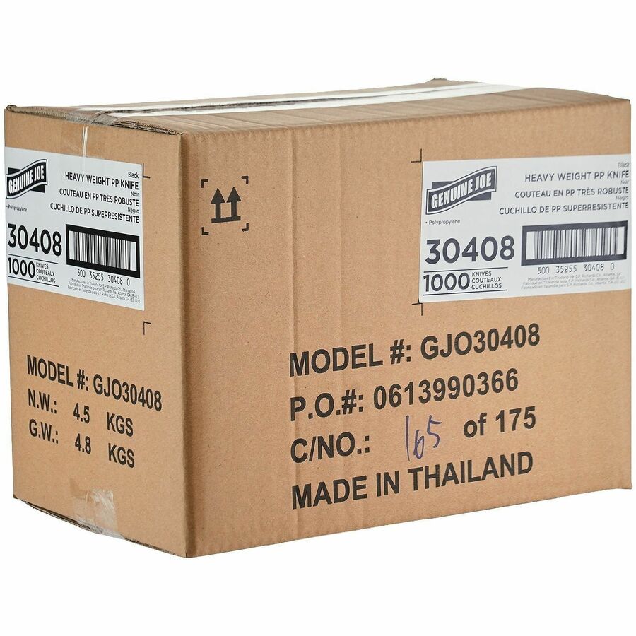 Genuine Joe Heavy-Weight Polypropylene Cutlery - Knife - Knife - Food, Cafeteria - Disposable - Polypropylene - Black - 1 Carton