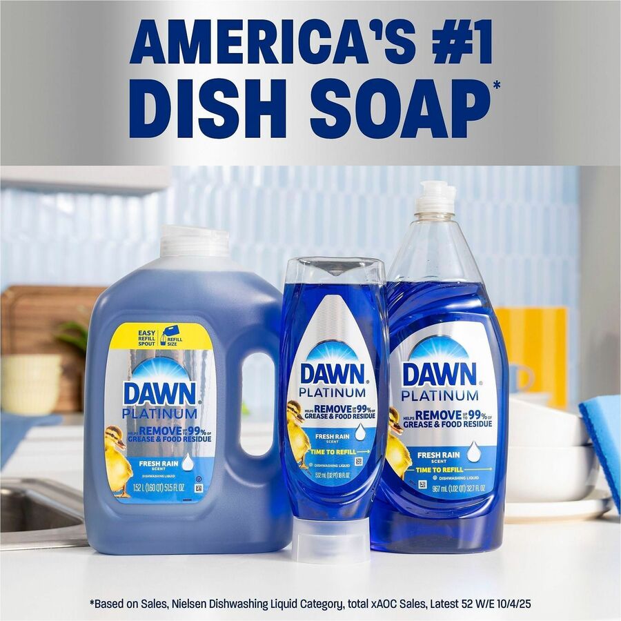 Dawn Platinum Dishwashing Soap - For Multipurpose - Liquid - 30 fl oz (0.9 quart) - Fresh Rain Scent - Recommended For: Grease Remover, Grime Remover, Food Remover, Residue Remover - Versatile - Blue - 8 / Carton
