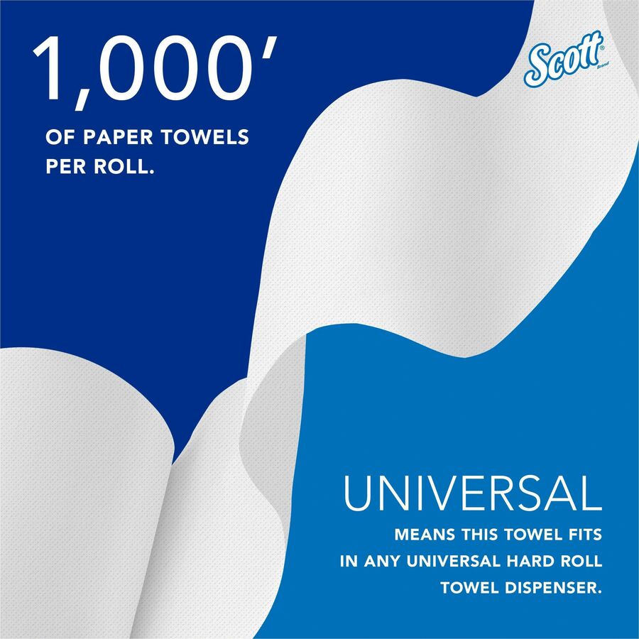 Scott 1000 ft White Hard Roll Towels, 6 Rolls (kcc 01005)