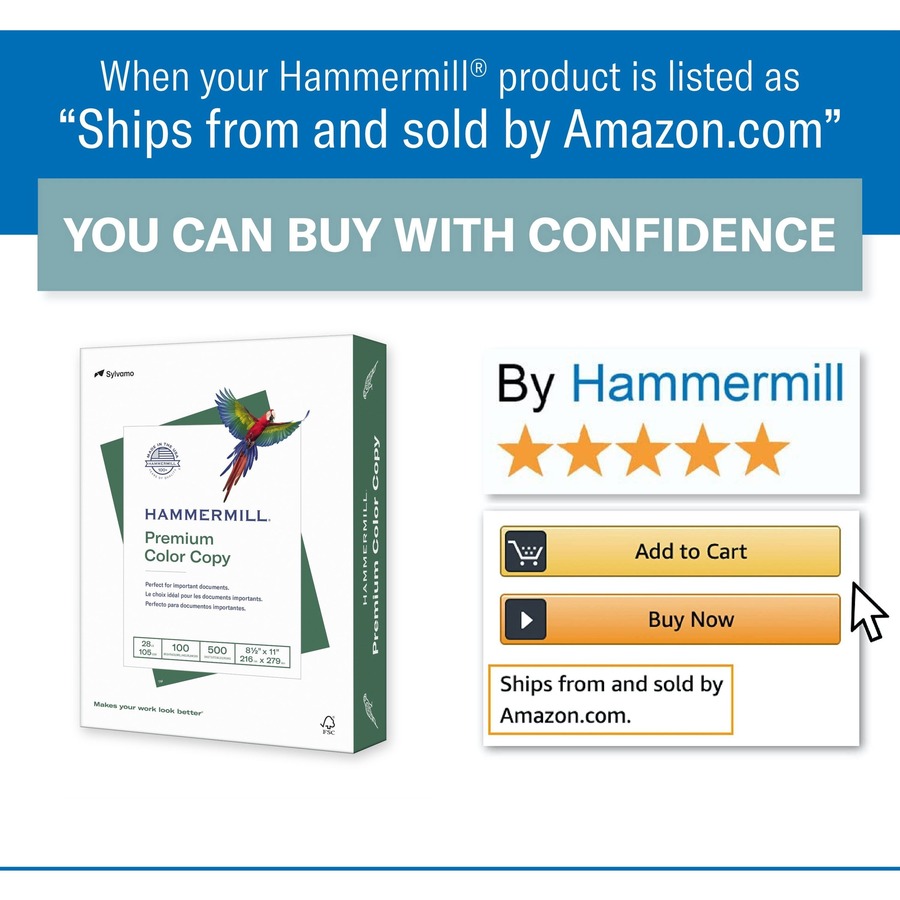 Hammermill Premium Color Copy Print Paper, 100 Bright, 28lb, 8.5 x 11,  Photo White, 500 Sheets/Ream, 5 Reams/Carton (102450)