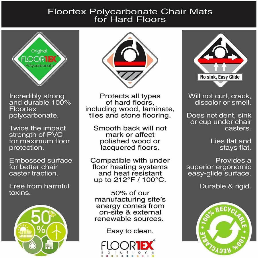 Floortex Cleartex Ultimat® Polycarbonate Rectangular Chair Mat for Hard Floor - 48" x 60" - Home, Office, Hardwood Floor, Floor, Hard Floor - 60" Length x 48" Width x 0.075" Depth x 0.075" Thickness - Rectangular - Polycarbonate - Clear - 1 Each - TAA