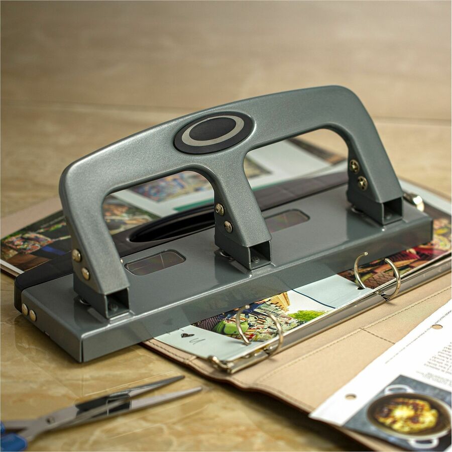 Officemate Deluxe 3-Hole Punch - 3 Punch Head(s) - 20 Sheet of 20lb Paper - 9/32" Punch Size - Silver