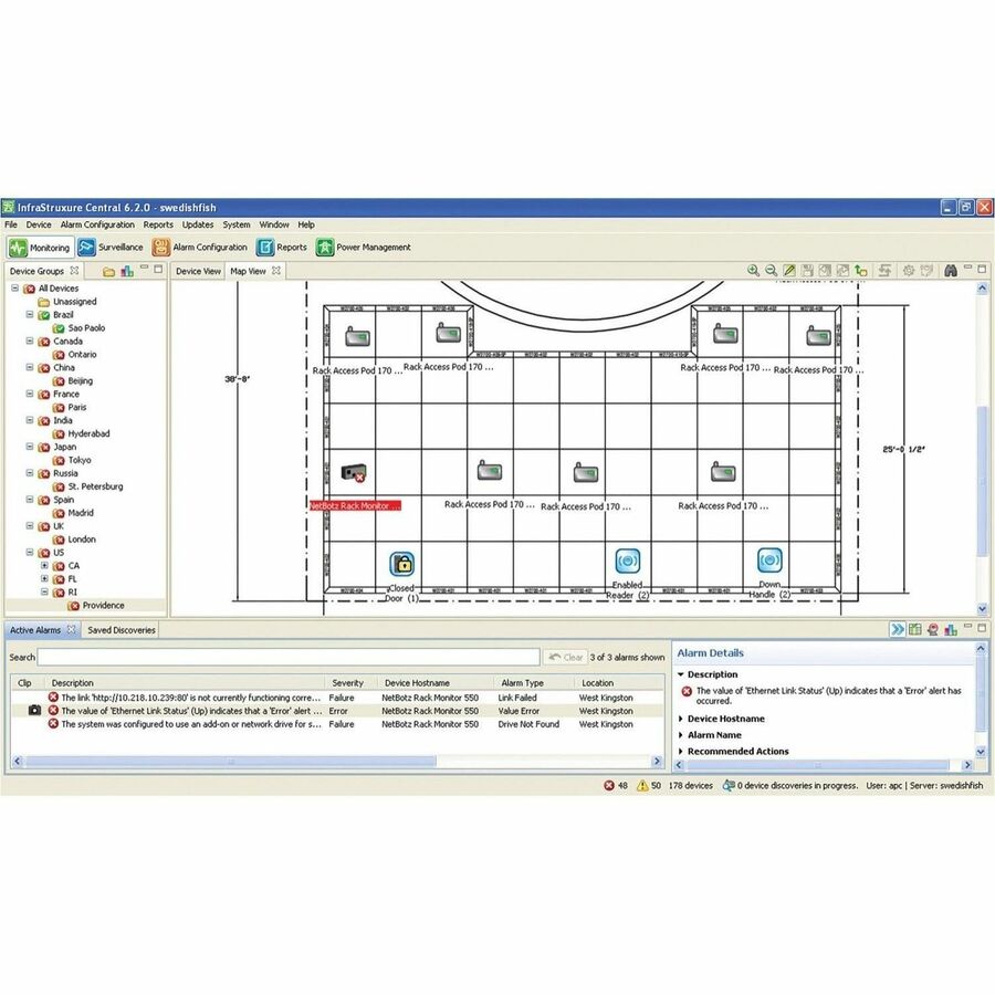 Appliance, EcoStruxure IT Data Center Expert, basic, up to 525 devices, up to 15 surveillance cameras, remote monitoring, management