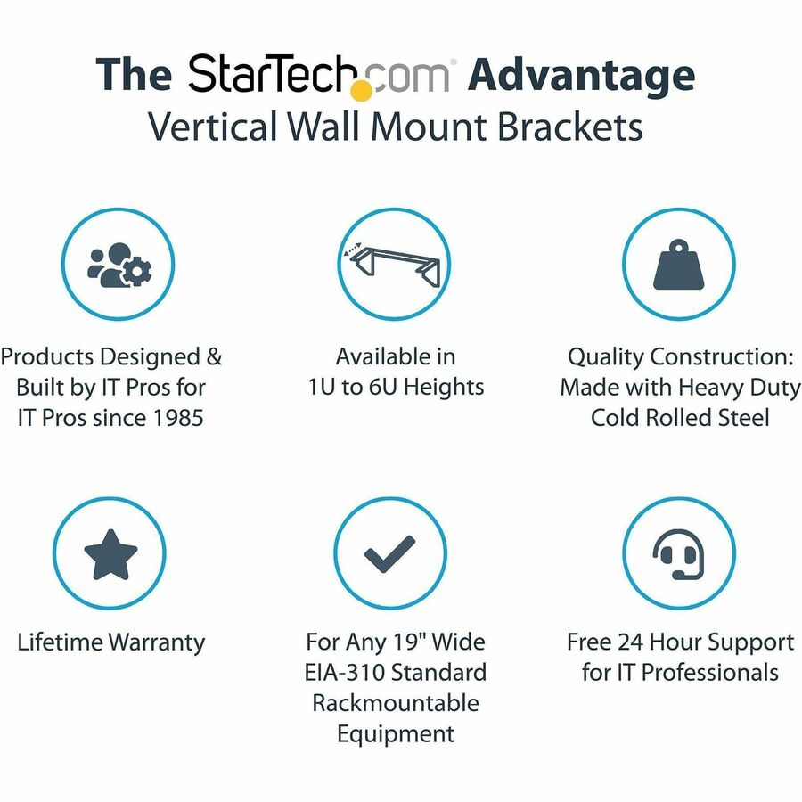 StarTech 2U 19in Steel Vertical Wall Mount Equipment Rack Bracket, TAA