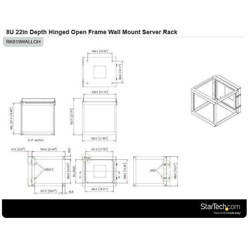 4-Post 6U Hinged Wall-Mount Network Rack, 19 Open Frame Server Rack with  19.8in Mounting Depth, Wall Mount Swing Out Data Rack for IT / AV / Patch