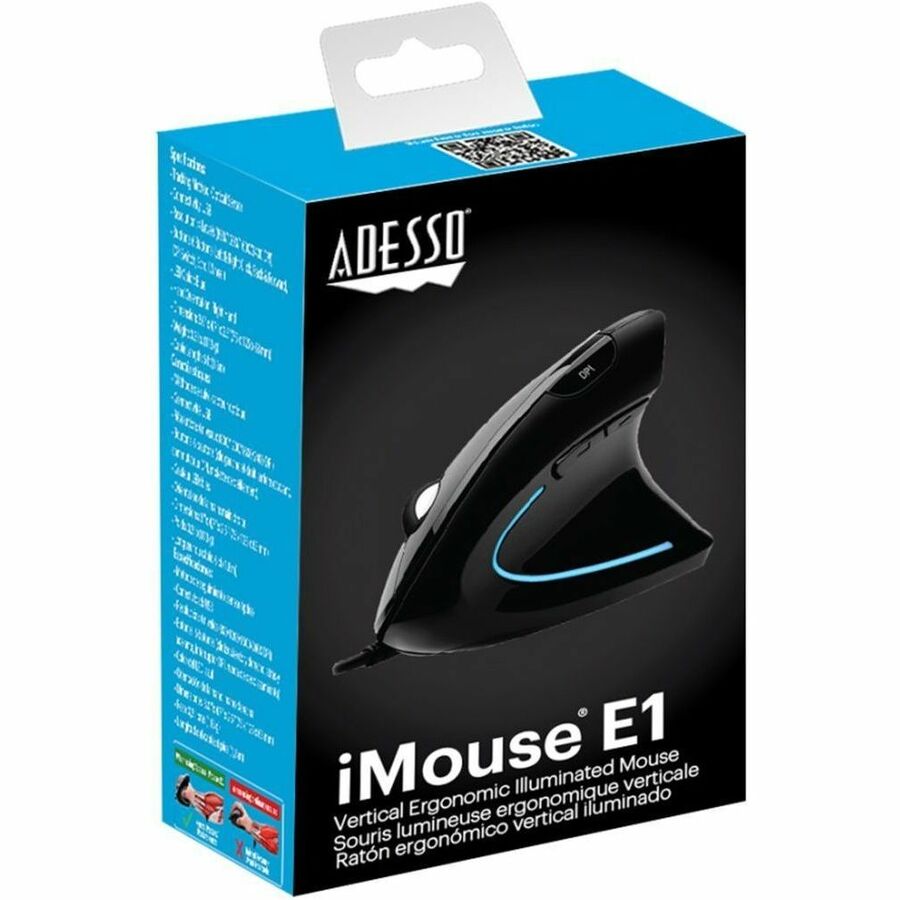 Adesso iMouse Vertical Ergonomic Mouse Black with Blue LED light
