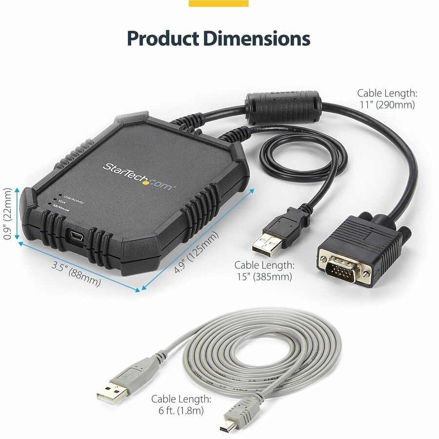 StarTech Laptop to Server KVM Console, Rugged USB Crash Cart Adapter with File Transfer and Video Capture, TAA