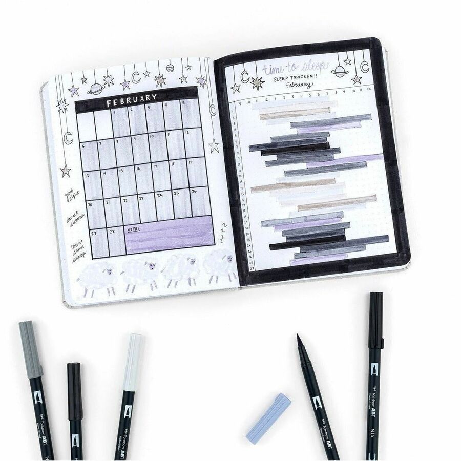 Tombow Dual Brush Pen Art Markers, Grayscale, 10-Pack