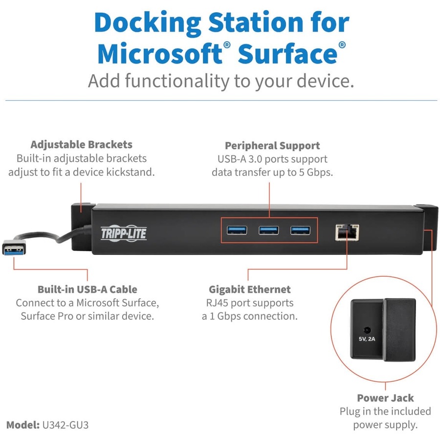Tripp Lite by Eaton USB 3.x (5Gbps) Docking Station for Microsoft Surface and Surface Pro USB-A GbE