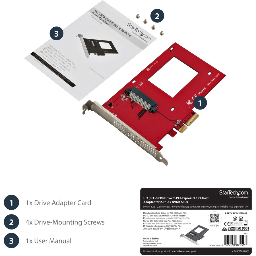 StarTech.com U.2 to M.2 Adapter for U.2 NVMe SSD - M.2 PCIe x4