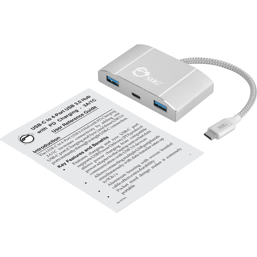 SIIG USB-C to 4-Port USB 3.0 Hub with PD Charging - 3A/1C