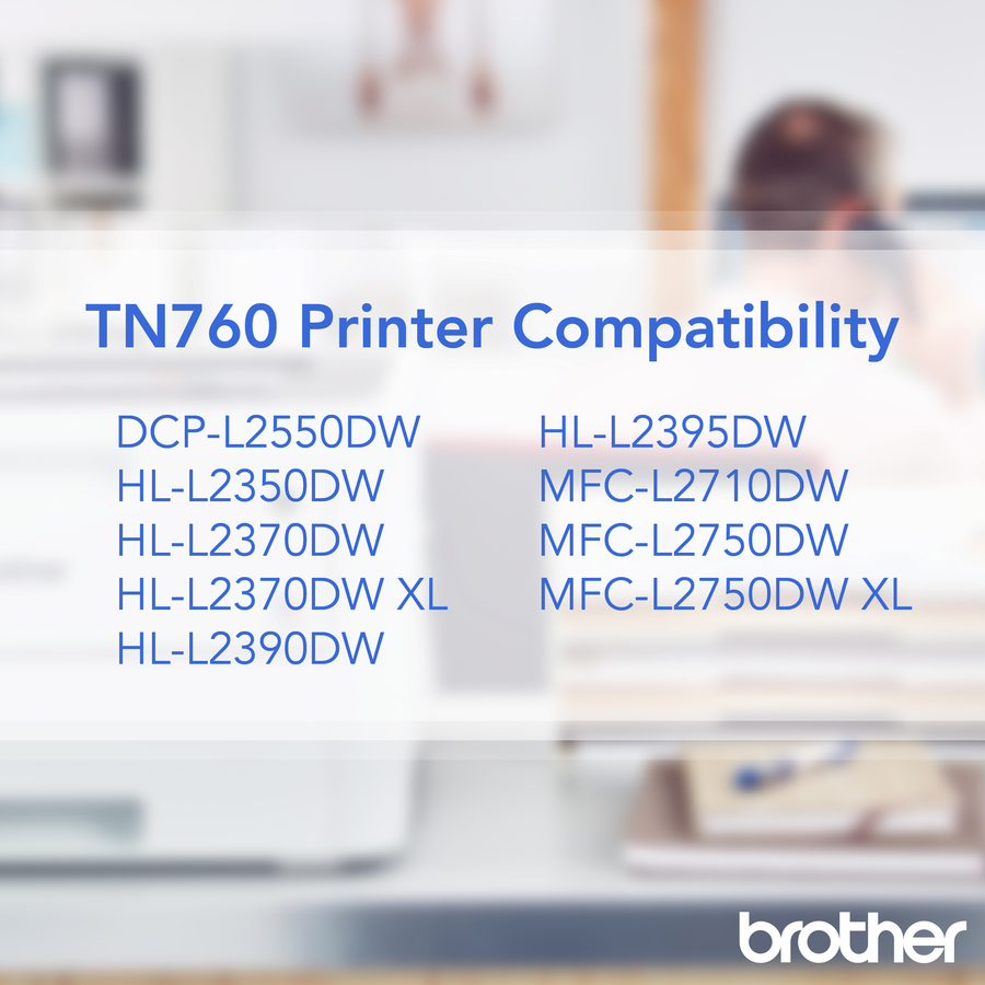 Brother Genuine TN-760 High Yield Toner Cartridge - Black - Laser - High Yield - 3000 Pages - 1 Each