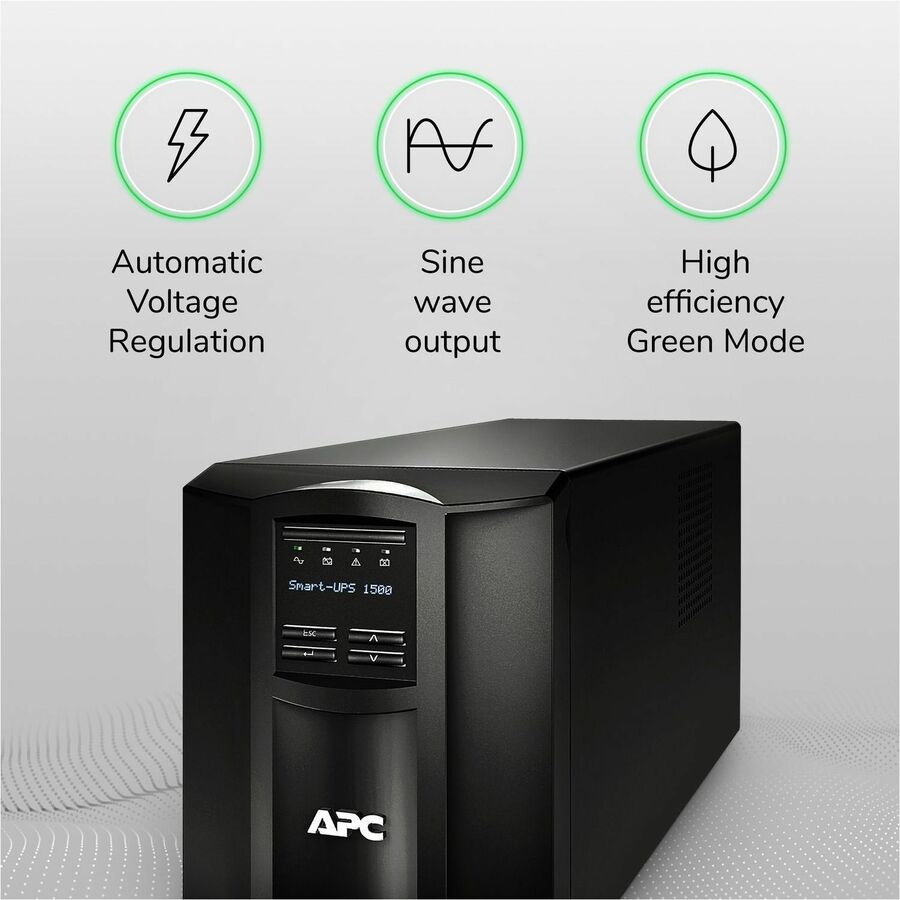 APC Smart-UPS, Line Interactive, 1500VA, Tower, 120V, 8x NEMA 5-15R outlets, SmartConnect Port+SmartSlot, AVR, LCD