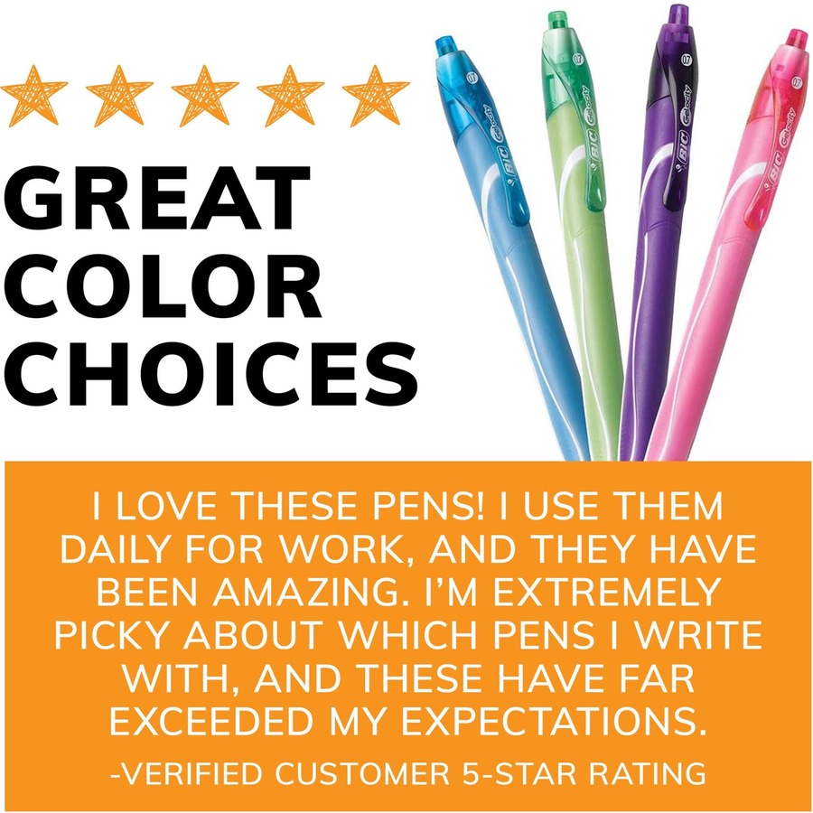 BIC America Gel-ocity Gel Pen - Medium Pen Point - 0.7 mm Pen Point Size -  Retractable - Assorted Gel-based Ink - 8 Pack