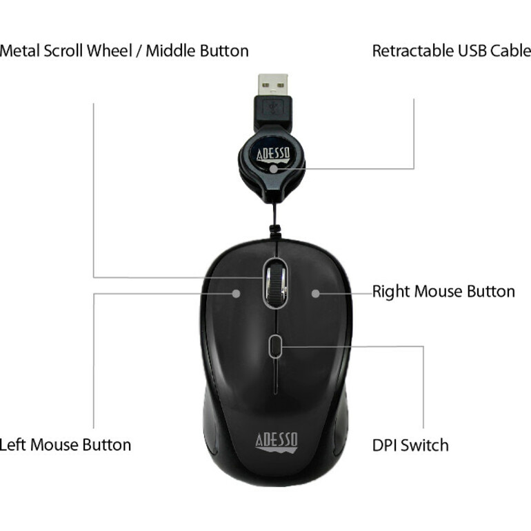 Adesso iMouse S8B - USB Illuminated Retractable Mini Mouse