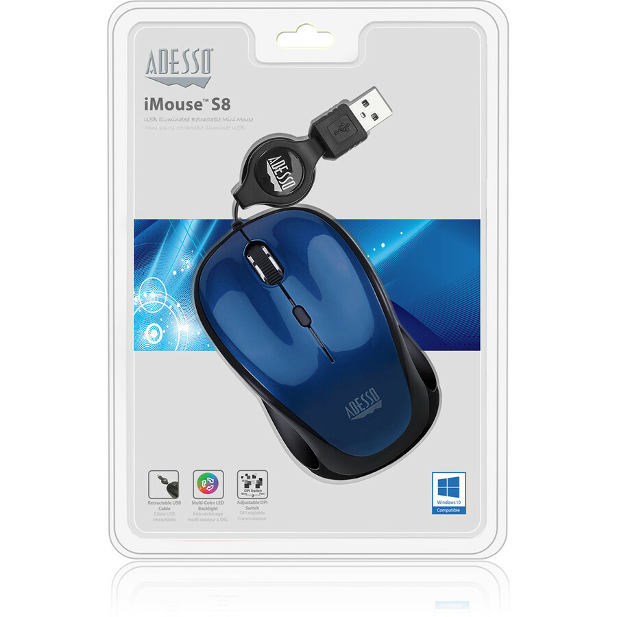 Adesso iMouse S8L - USB Illuminated Retractable Mini Mouse