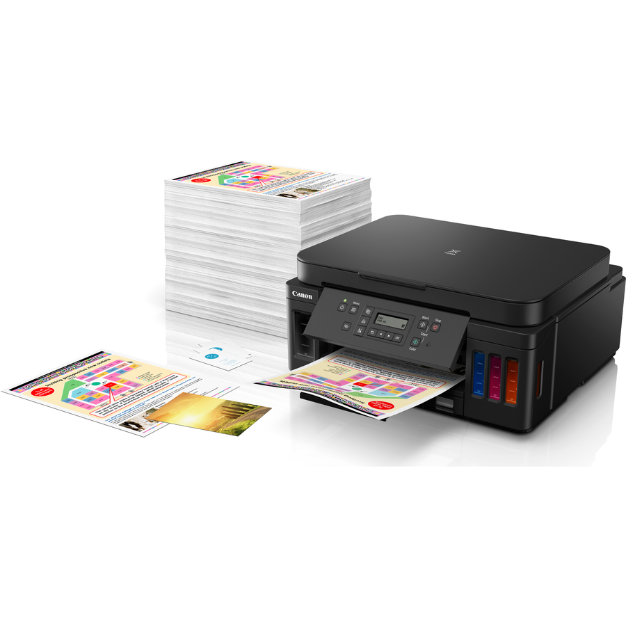 Canon PIXMA G G6020 Inkjet Multifunction Printer-Color-Copier/Scanner-4800x1200 dpi Print-Automatic Duplex Print-5000 Pages-350 sheets Input-Color Flatbed Scanner-1200 dpi Optical Scan-Wireless LAN-Wireless PictBridge-Mopria-Canon PRINT Business