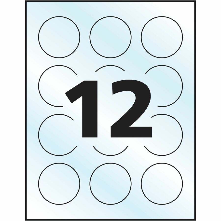 Étiquettes rondes transparentes lustr&eacute;es 2" de diam&egrave;tre, adh&eacute;sif permanent, pour imprimantes laser et à jet d'encre