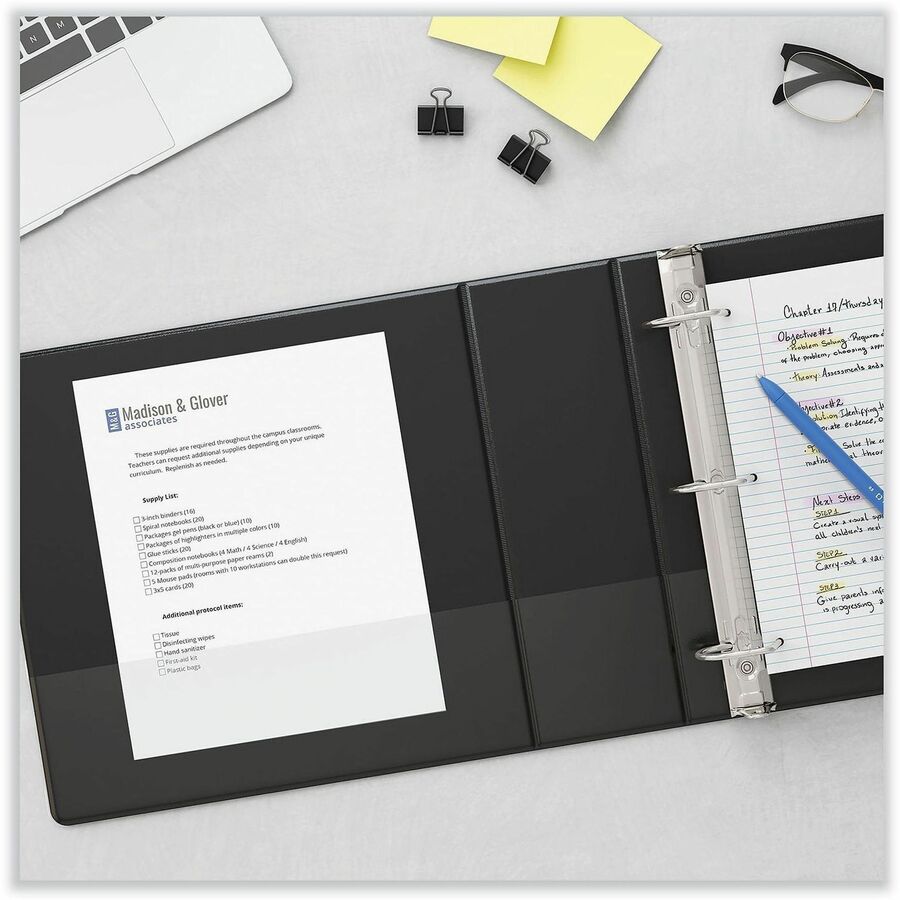 Universal Slant D-Ring View Binder, 3 Rings, 2" Capacity, 11 x 8.5, Black - 2" Binder Capacity - Letter - 8 1/2" x 11" Sheet Size - 500 Sheet Capacity - 3 Ring(s) - Fastener(s): Ring - Pocket(s): 2, Inside Front & Back - Polypropylene - Black - Non-stick 