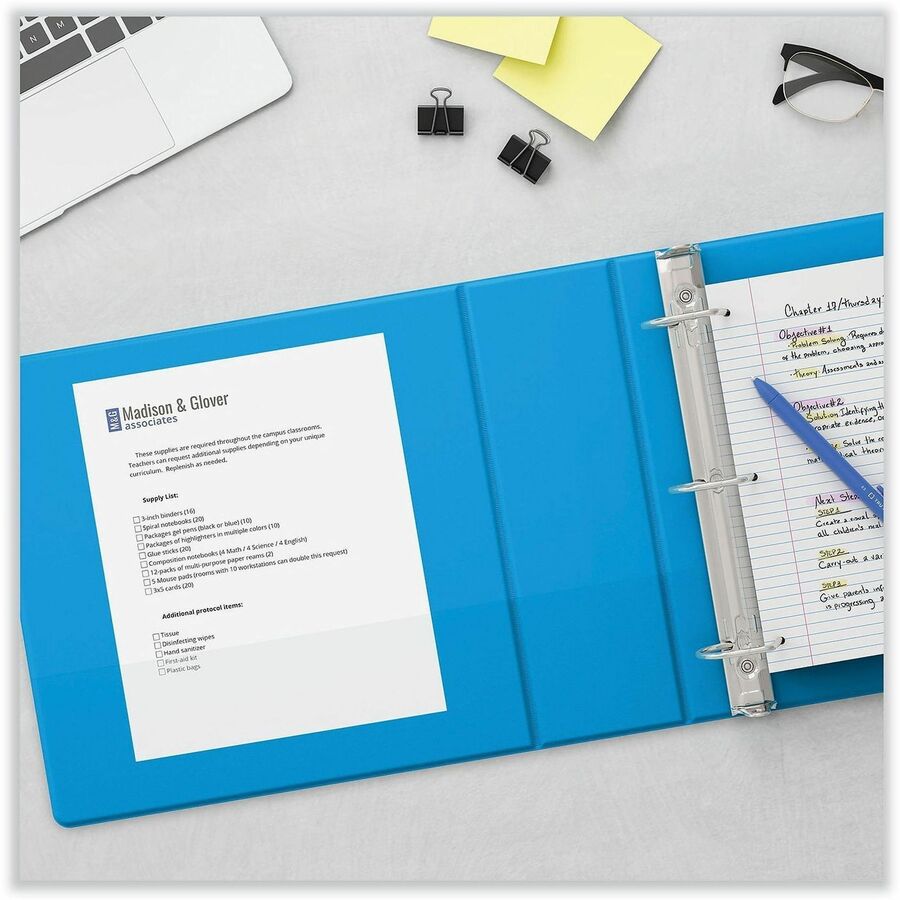 Universal Slant D-Ring View Binder, 3 Rings, 0.5" Capacity, 11 x 8.5, Light Blue - 1/2" Binder Capacity - Letter - 8 1/2" x 11" Sheet Size - 120 Sheet Capacity - 3 Ring(s) - Fastener(s): Ring - Pocket(s): 2, Inside Front & Back - Polypropylene - Light Blu