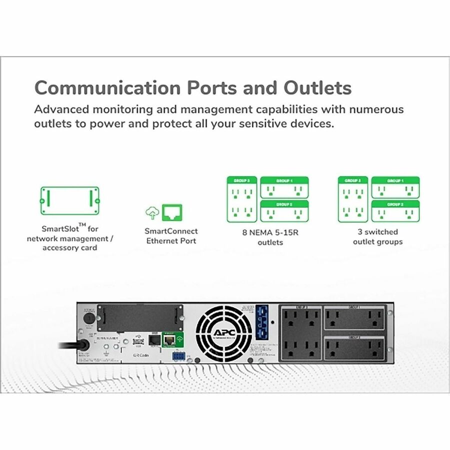 APC Smart-UPS X, Line Interactive, 1500VA, Rack/tower convertible 2U, 120V, 8x 5-15R NEMA, SmartConnect port, Extended runtime