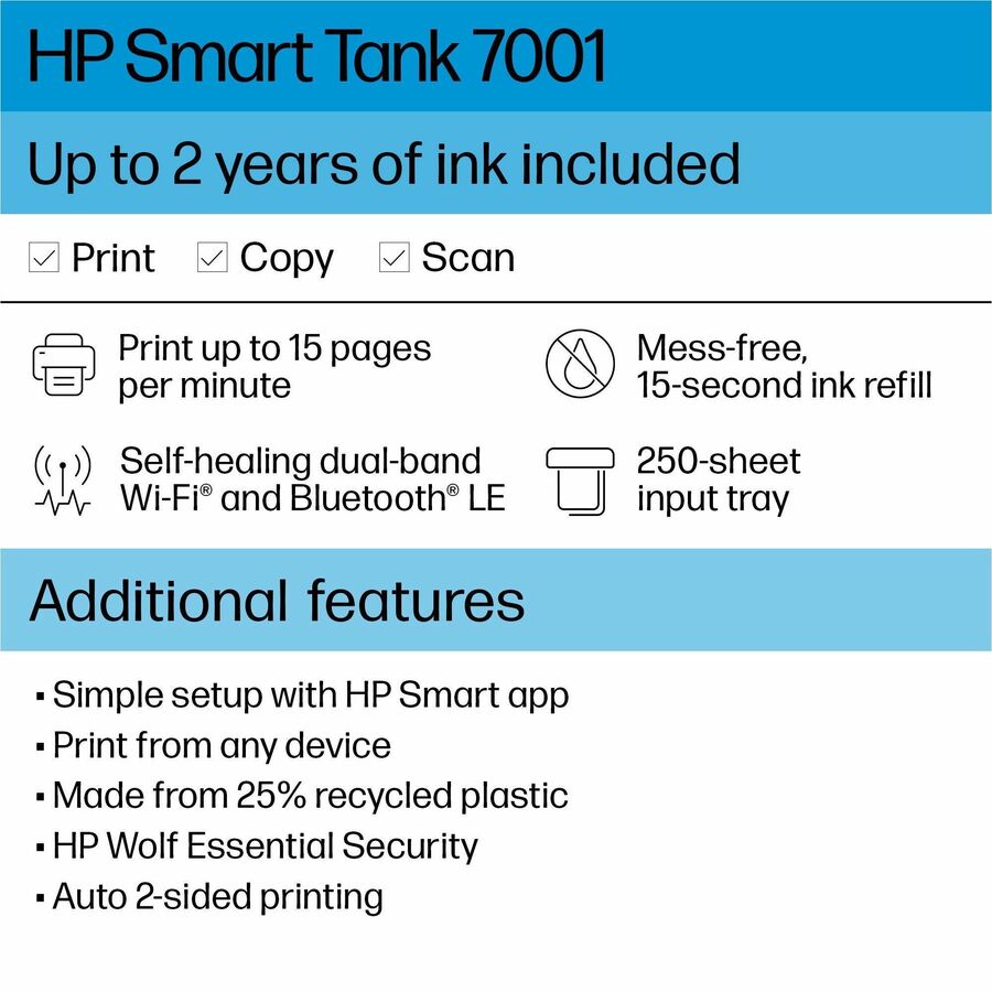HP Smart Tank 7001 28B49A#B1H Wireless Color Inkjet All-In-One Printer