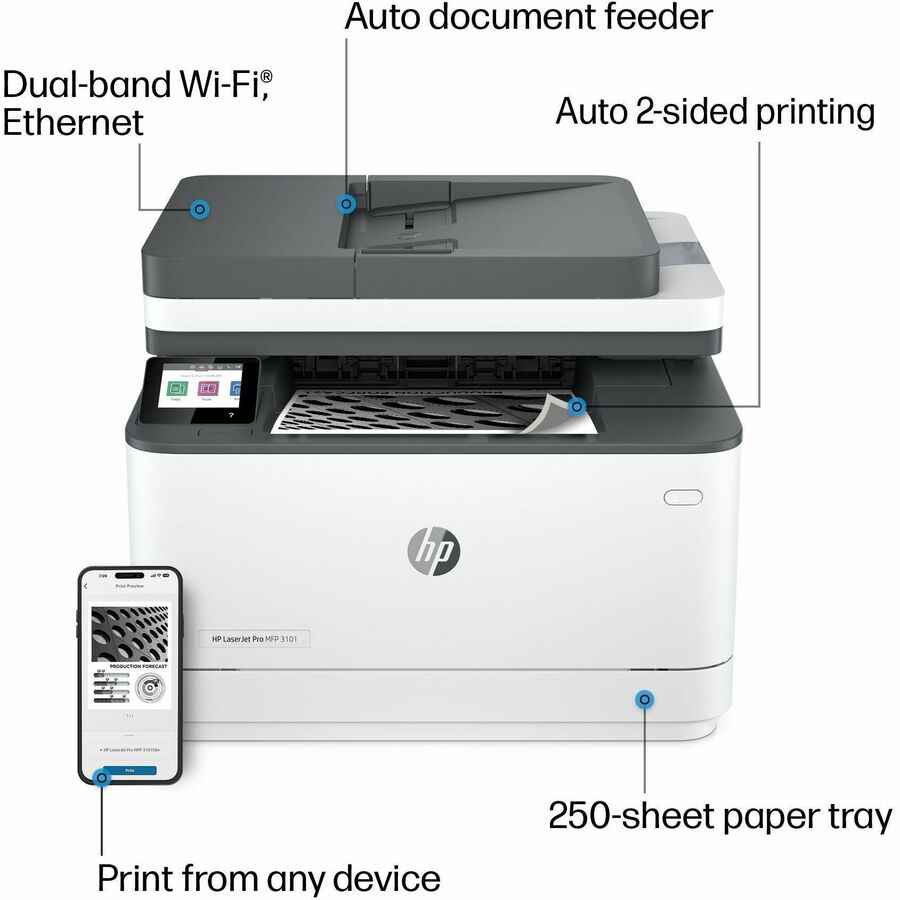 HP LaserJet Pro 3101fdw Wired & Wireless Laser Multifunction Printer - Monochrome