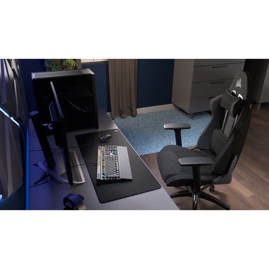 Corsair TC100 RELAXED Gaming Chair - Fabric Black/Grey - For Gaming - Fabric, Nylon - Black, Gray