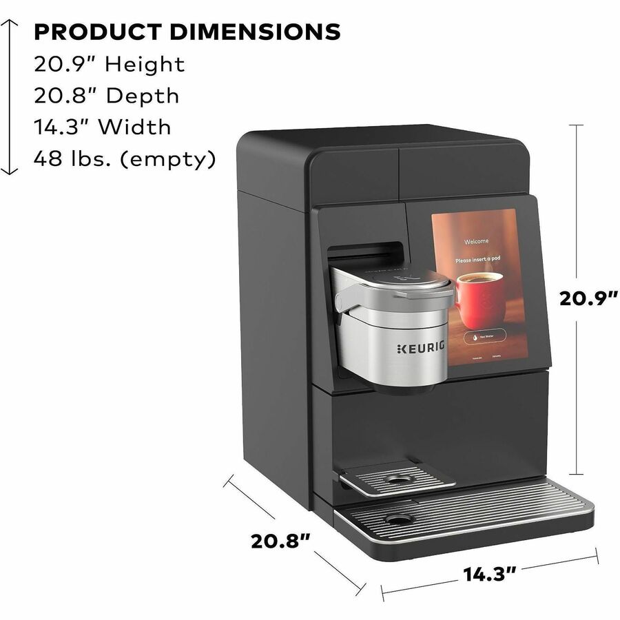 GMT9166 - K-4500 Commercial Cafe System offers the ability to make cafe-style beverages with a single coffeemaker for your large office or business. K-4500 includes two powder hoppers - one for milk and the other for French Vanilla-flavored or Chocolate-flavored milk powders. Make more than 20 different recipes such as flavored coffees, lattes, cappuccinos and more. BrewID recognizes your K-Cup pod and suggests customized brew settings to make each cup distinctively delicious. Personalize your beverage by setting the strength, temperature and cup size. Cafe system is engineered and developed for high-traffic areas with back-to-back brewing to reduce downtime between brews.