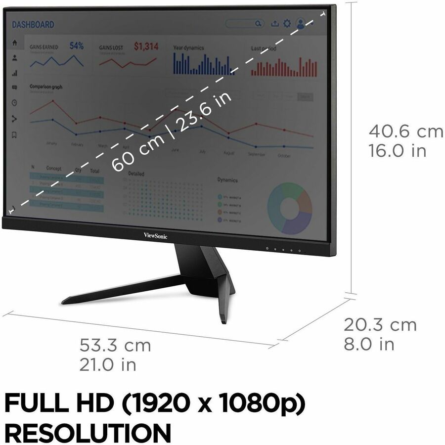 ViewSonic VX2467U - 24" 1080p Thin-Bezel IPS Monitor with 65W USB-C, HDMI, VGA - 250 cd/m&#178;